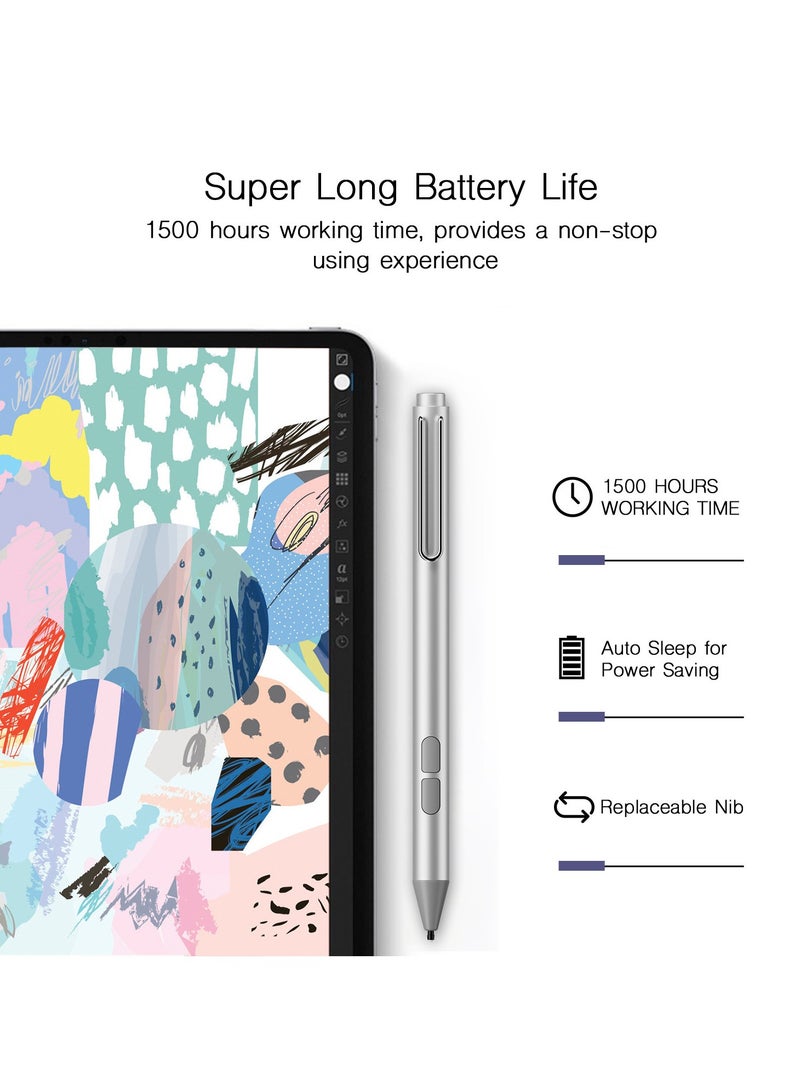 Original Quality 4096 Levels of Pressure SensitivityStylus Pen for Microsoft Surface Go 1/2, Pro7, Pro6, Pro5, Pro4, Pro3, Surface3, Surface Book, Laptop Silver - Image 4